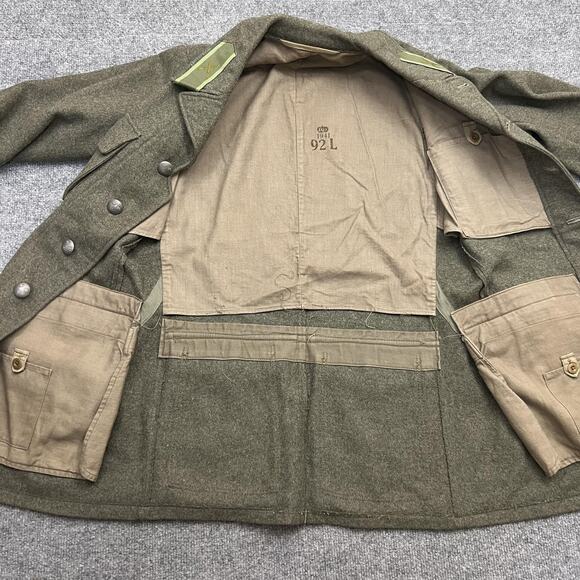 Vintage Swedish Military Wool Field Jacket Mens Large Olive Green 1941 Army WWII - Picture 4 of 8